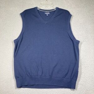 Lands' End Sweater Men's XL Navy Blue Vest V Neck Classic‎ Grandpa Core Coastal